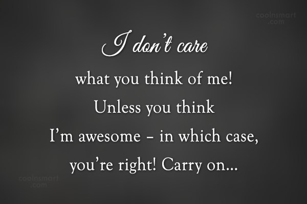 Quote I Don T Care What You Think Of Me Unless You Think I M Coolnsmart