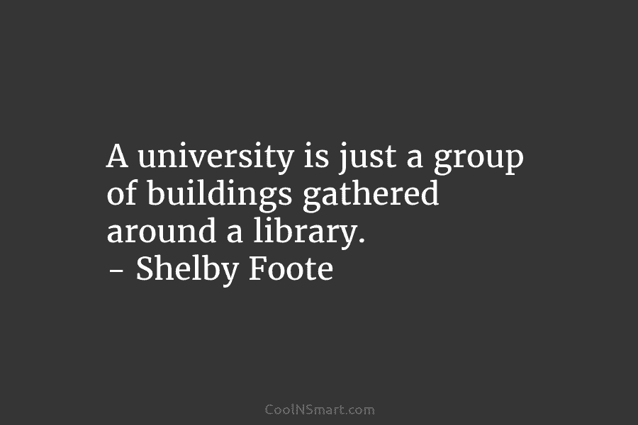 A university is just a group of buildings gathered around a library. – Shelby Foote