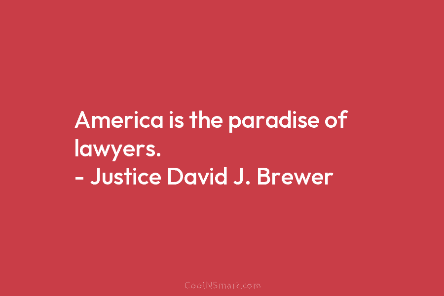 America is the paradise of lawyers. – Justice David J. Brewer