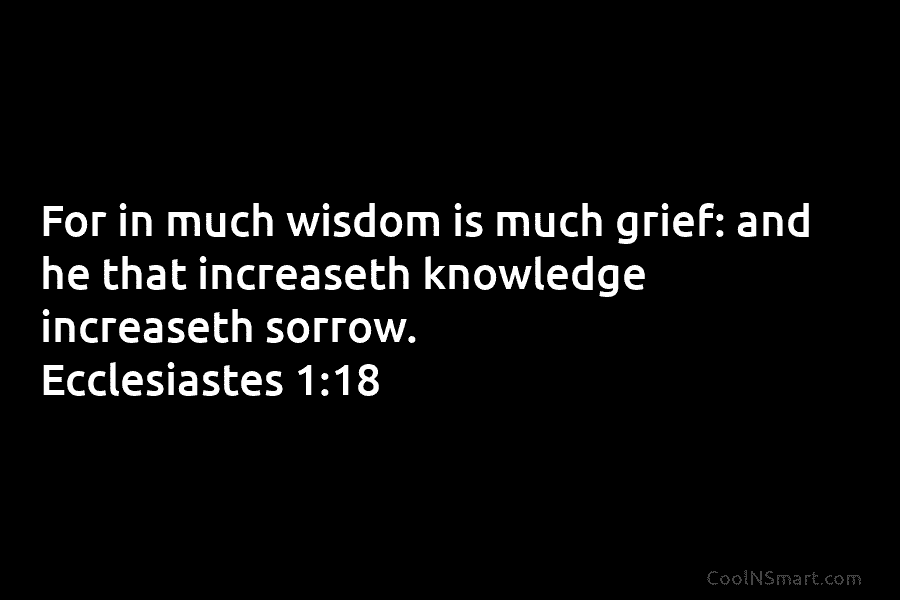 For in much wisdom is much grief: and he that increaseth knowledge increaseth sorrow. Ecclesiastes 1:18