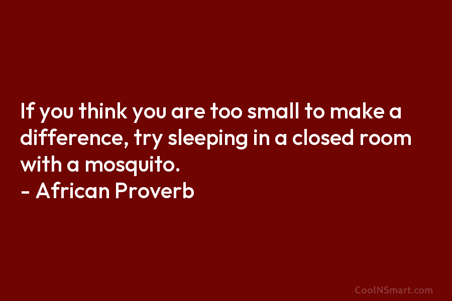 If you think you are too small to make a difference, try sleeping in a...