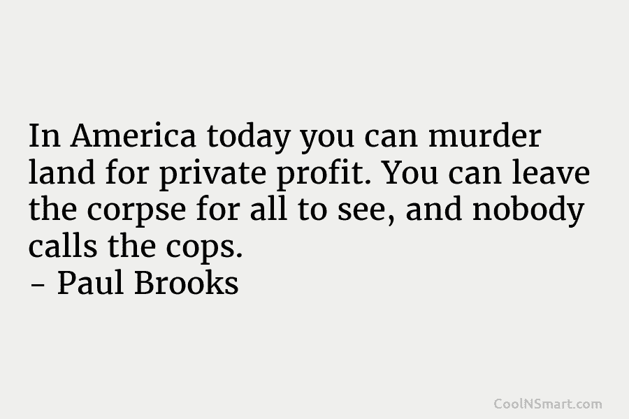 In America today you can murder land for private profit. You can leave the corpse for all to see, and...