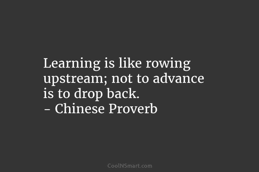 Learning is like rowing upstream; not to advance is to drop back. – Chinese Proverb