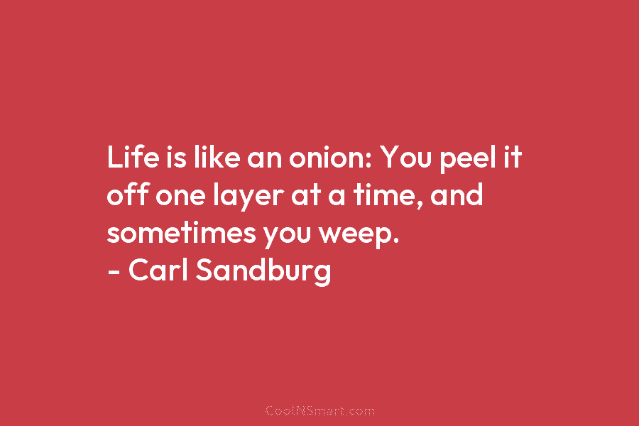Life is like an onion: You peel it off one layer at a time, and...