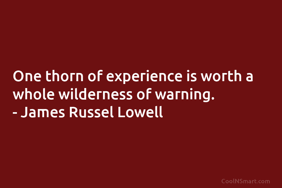 One thorn of experience is worth a whole wilderness of warning. – James Russel Lowell