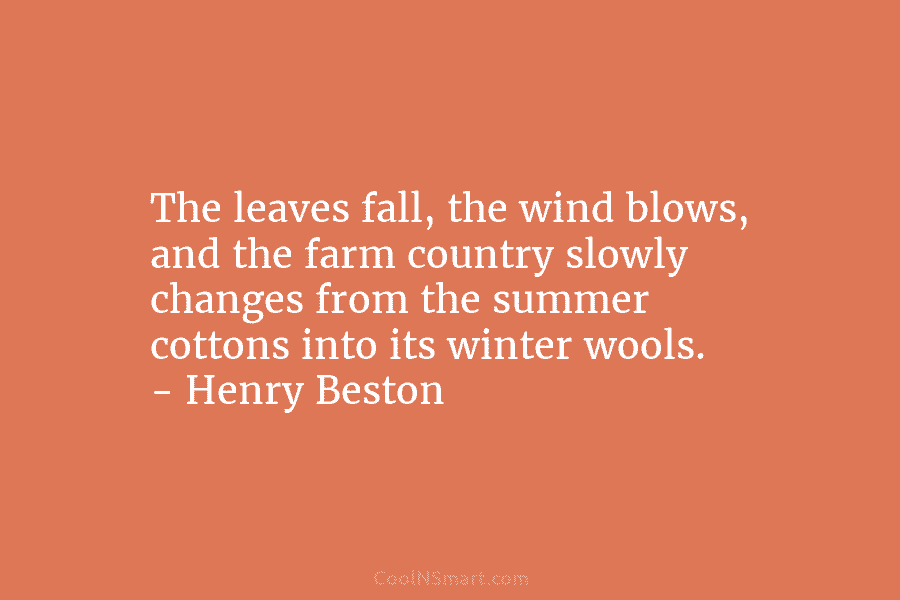 The leaves fall, the wind blows, and the farm country slowly changes from the summer...