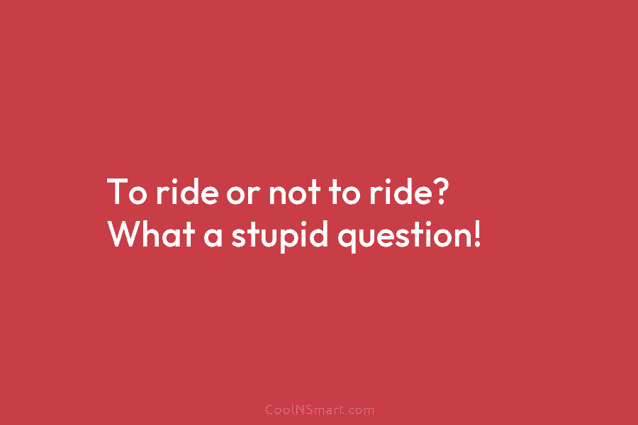 To ride or not to ride? What a stupid question!