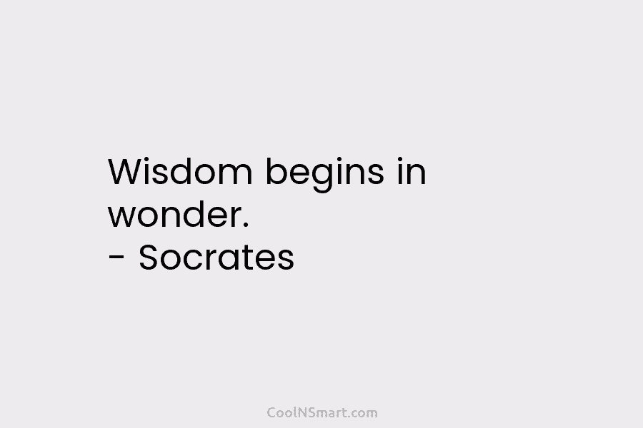 Wisdom begins in wonder. – Socrates