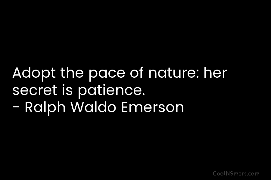 Adopt the pace of nature: her secret is patience. – Ralph Waldo Emerson