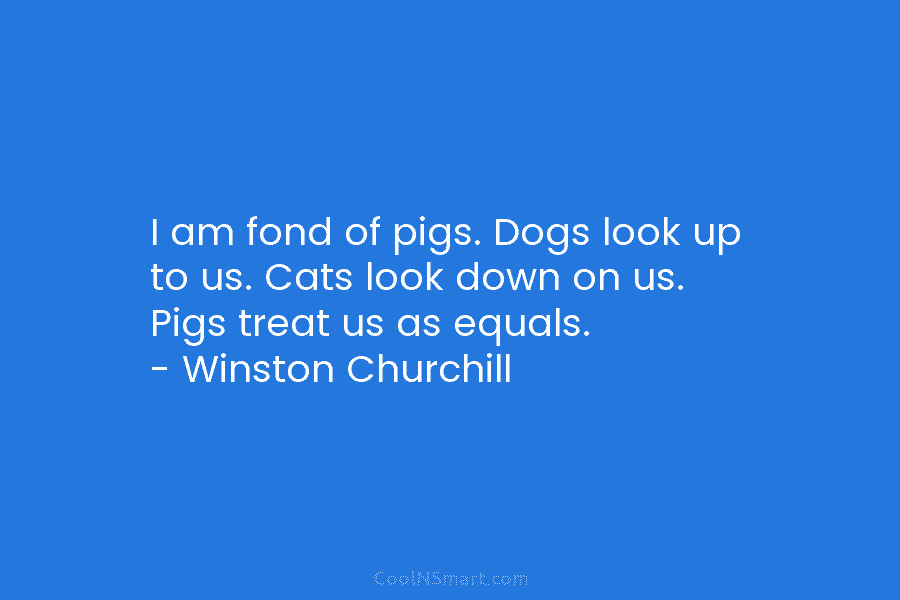 I am fond of pigs. Dogs look up to us. Cats look down on us. Pigs treat us as equals....