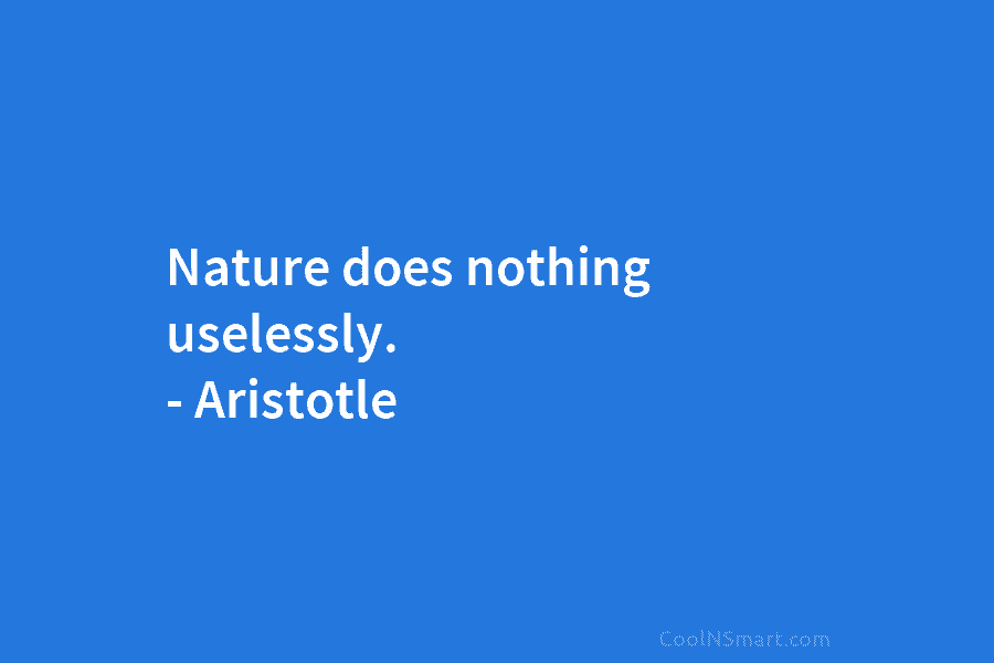 Nature does nothing uselessly. – Aristotle