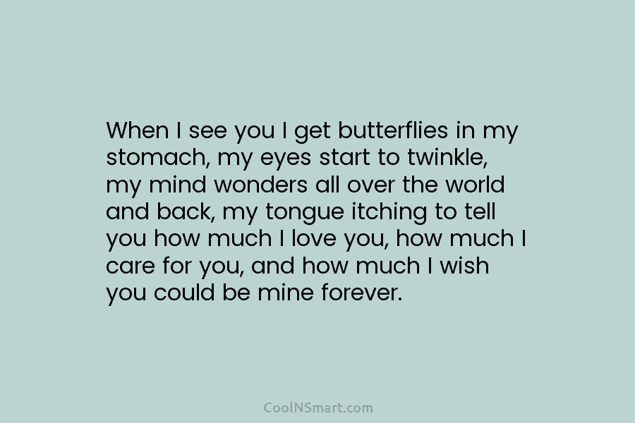 When I see you I get butterflies in my stomach, my eyes start to twinkle, my mind wonders all over...