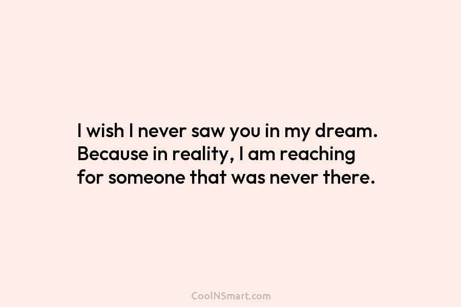 I wish I never saw you in my dream. Because in reality, I am reaching for someone that was never...