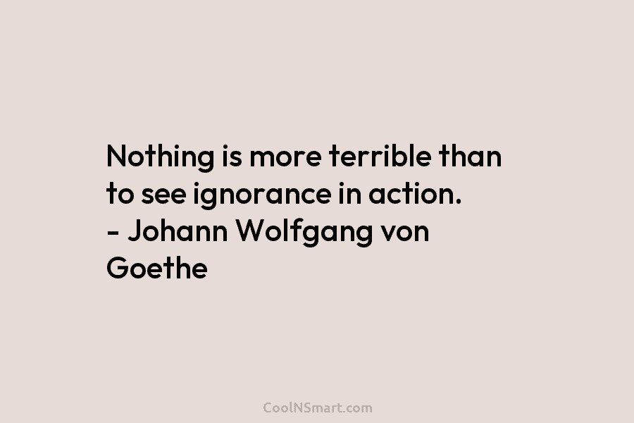 Nothing is more terrible than to see ignorance in action. – Johann Wolfgang von Goethe