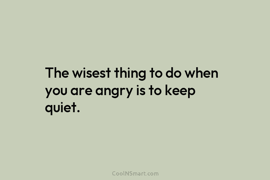 The wisest thing to do when you are angry is to keep quiet.