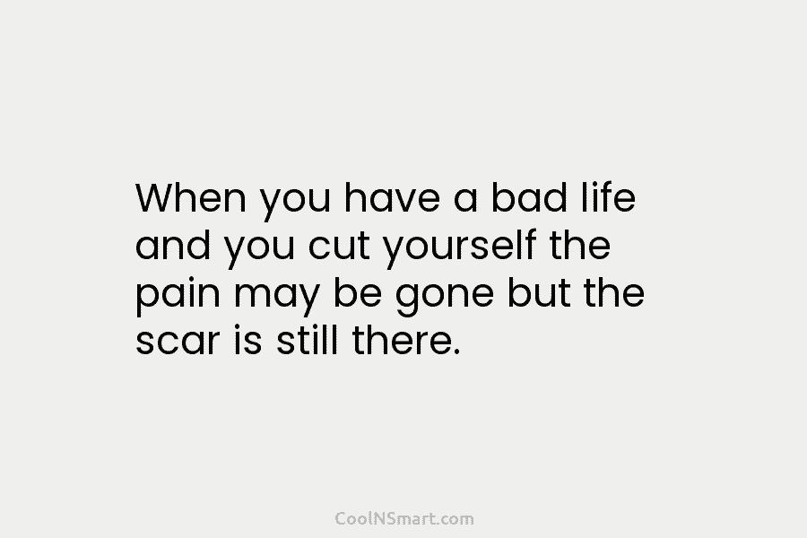 When you have a bad life and you cut yourself the pain may be gone but the scar is still...