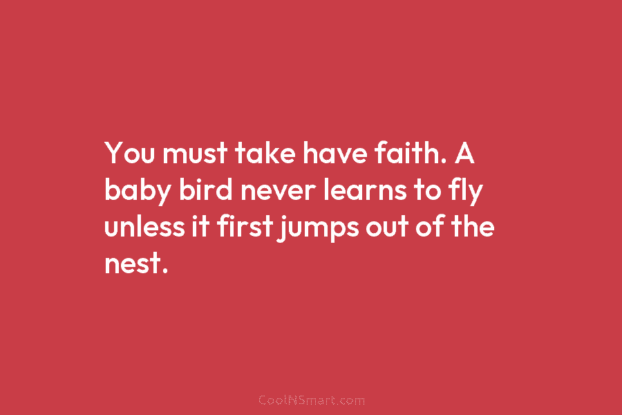 You must take have faith. A baby bird never learns to fly unless it first jumps out of the nest.