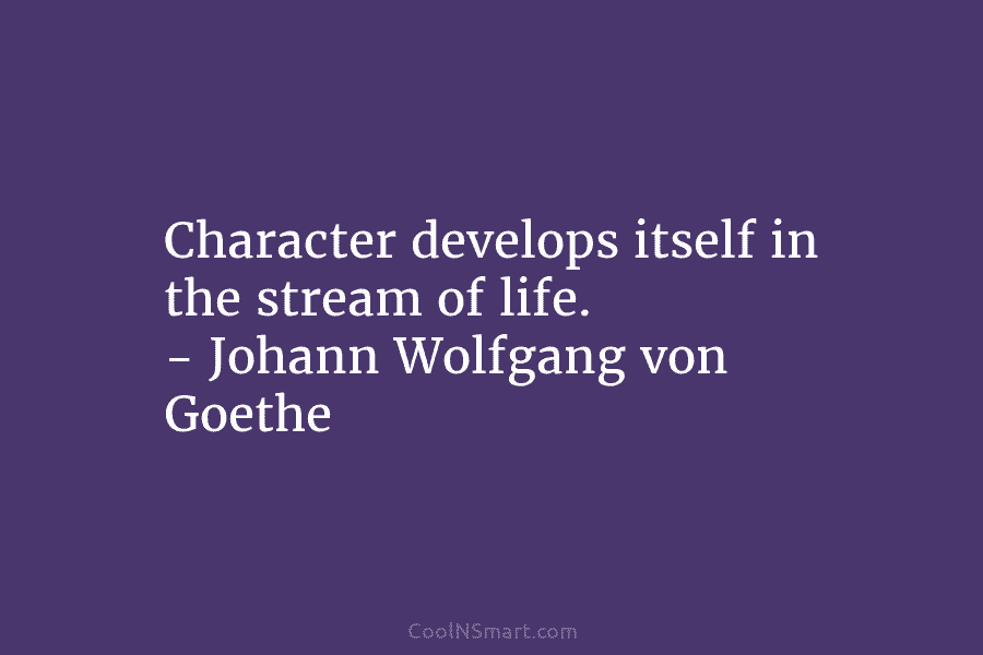 Character develops itself in the stream of life. – Johann Wolfgang von Goethe
