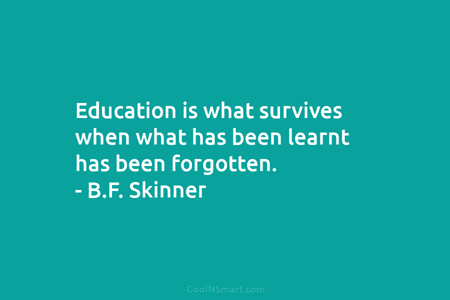 Education is what survives when what has been learnt has been forgotten. – B.F. Skinner