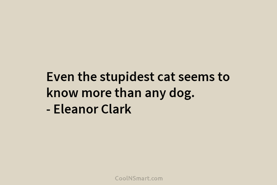 Even the stupidest cat seems to know more than any dog. – Eleanor Clark