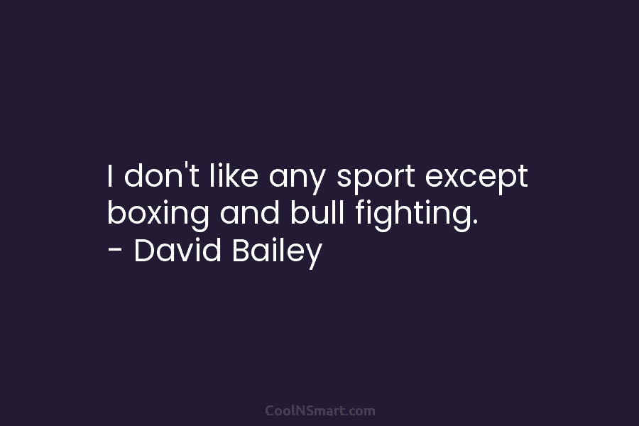 I don’t like any sport except boxing and bull fighting. – David Bailey