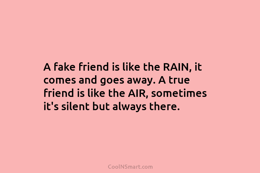 A fake friend is like the RAIN, it comes and goes away. A true friend...