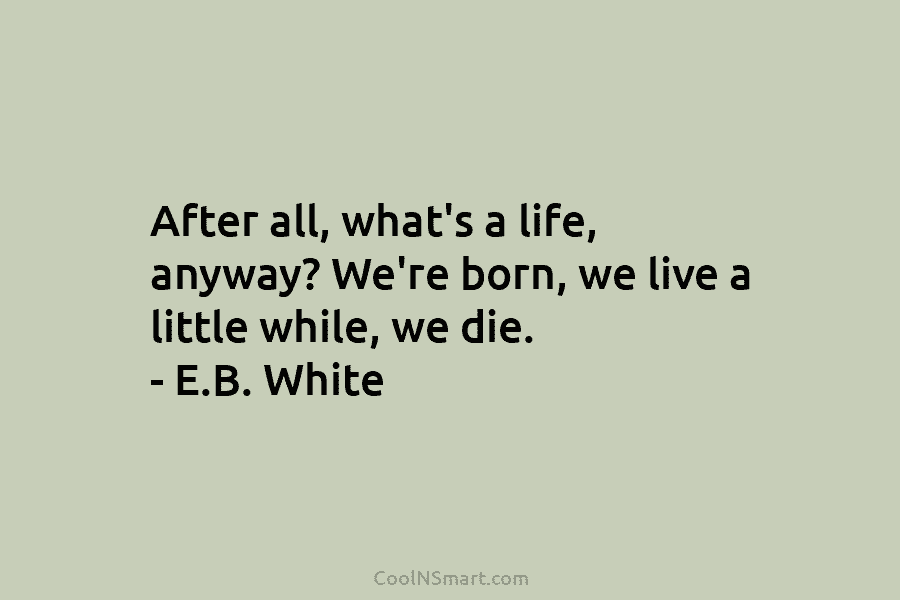 After all, what’s a life, anyway? We’re born, we live a little while, we die. – E.B. White