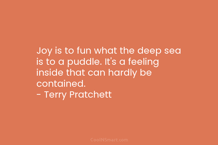 Joy is to fun what the deep sea is to a puddle. It’s a feeling...