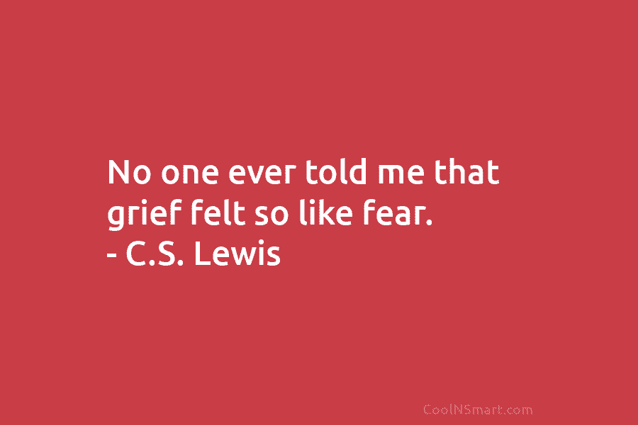 No one ever told me that grief felt so like fear. – C.S. Lewis