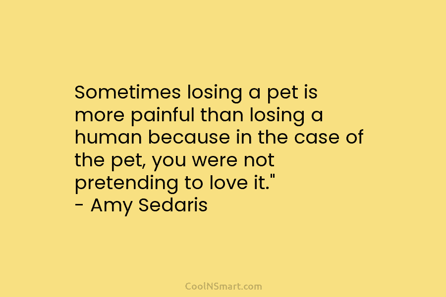 Sometimes losing a pet is more painful than losing a human because in the case of the pet, you were...