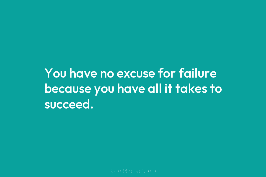 You have no excuse for failure because you have all it takes to succeed.