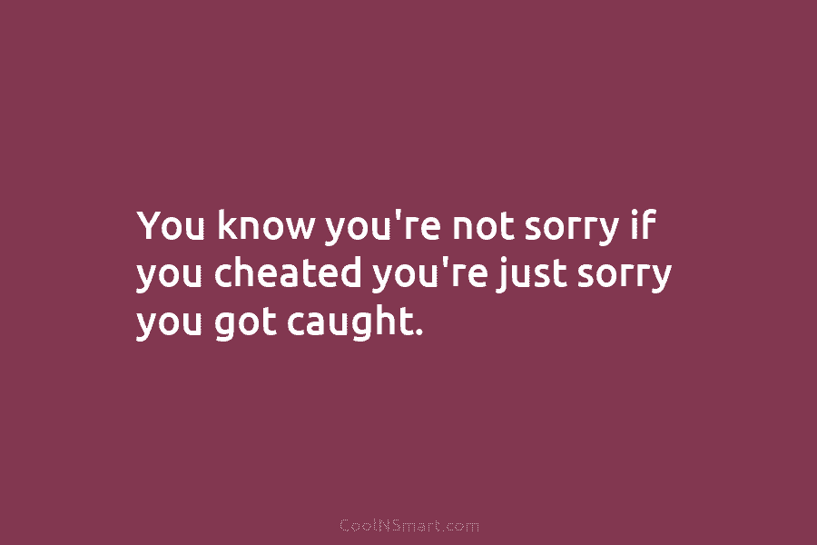 You know you’re not sorry if you cheated you’re just sorry you got caught.