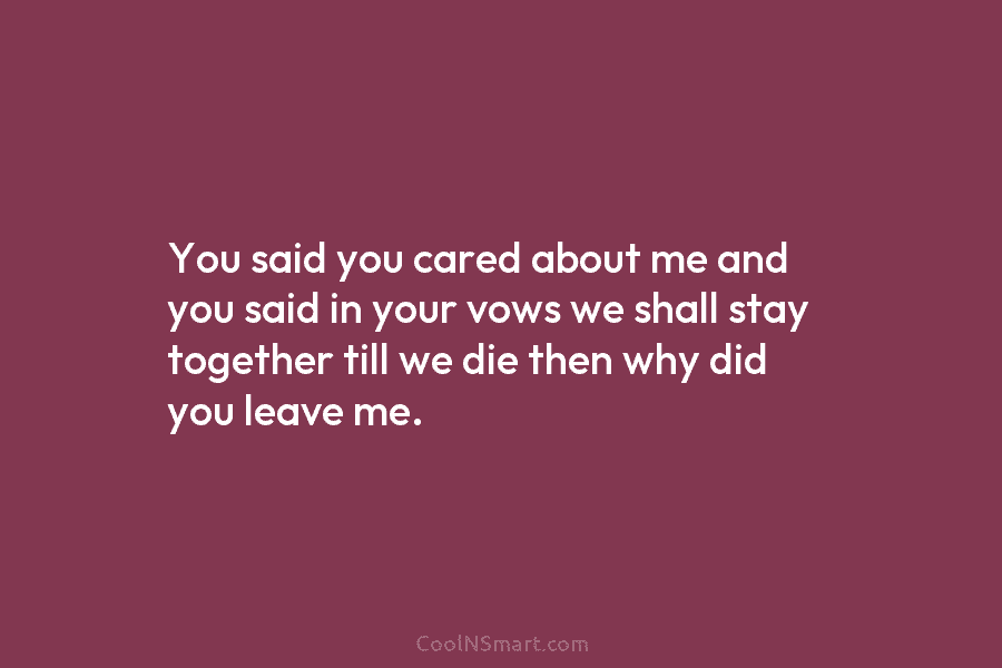You said you cared about me and you said in your vows we shall stay together till we die then...