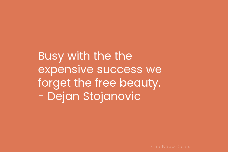 Busy with the the expensive success we forget the free beauty. – Dejan Stojanovic