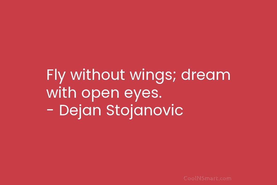Fly without wings; dream with open eyes. – Dejan Stojanovic