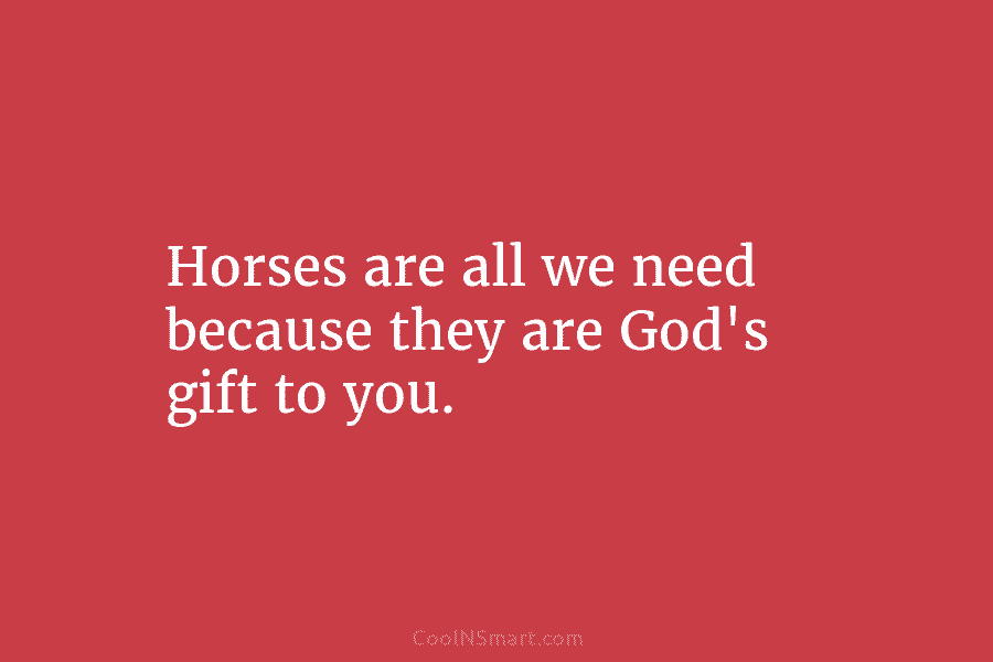 Horses are all we need because they are God’s gift to you.