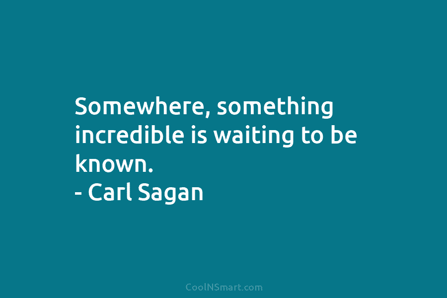 Somewhere, something incredible is waiting to be known. – Carl Sagan