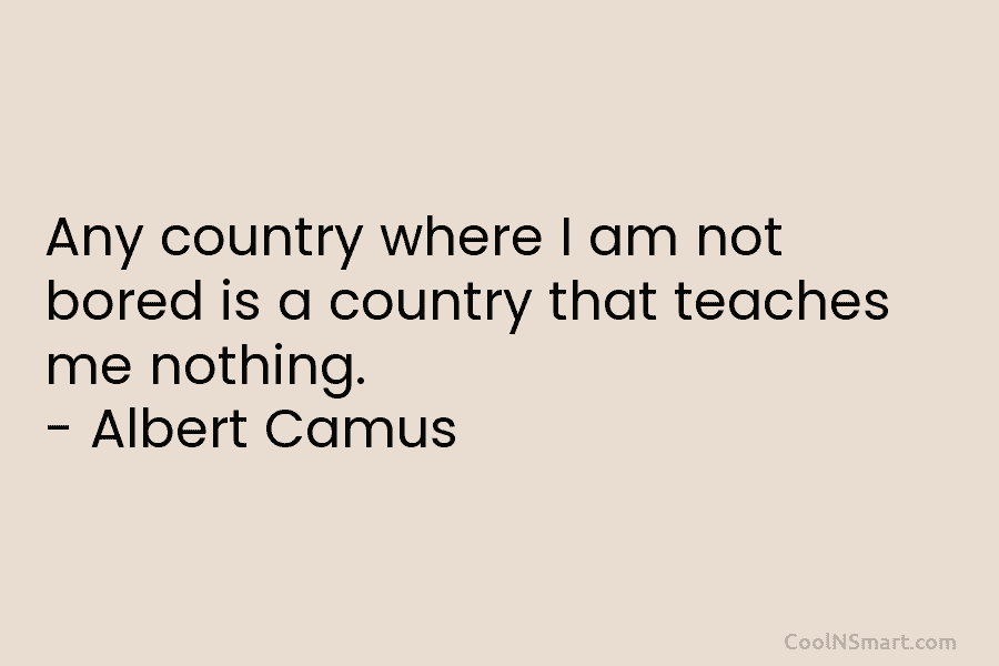 Any country where I am not bored is a country that teaches me nothing. – Albert Camus