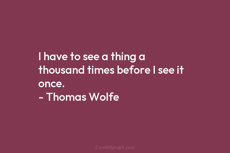 I have to see a thing a thousand times before I see it once. – Thomas Wolfe