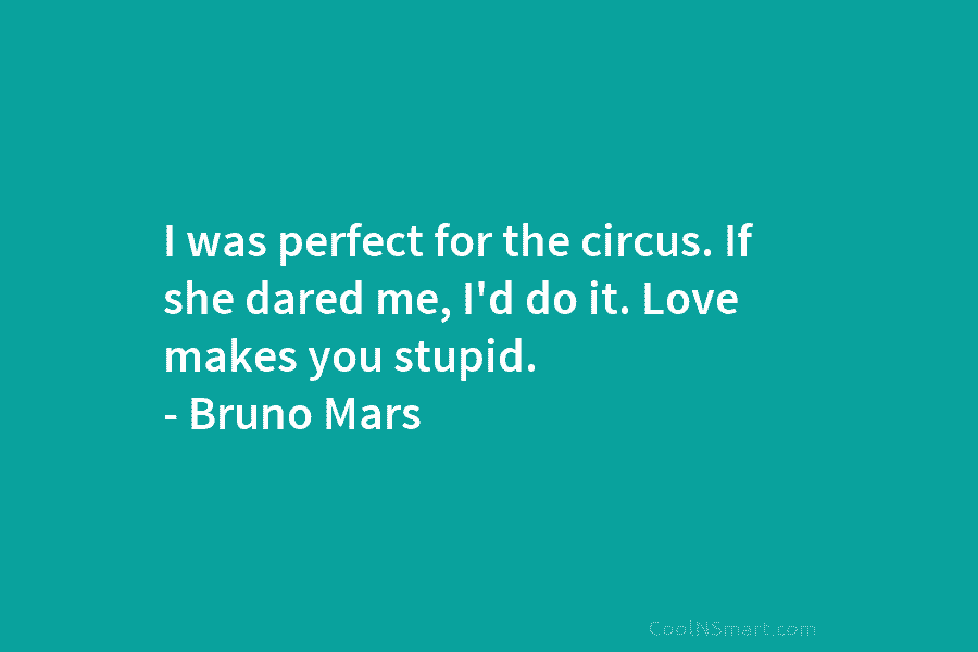 I was perfect for the circus. If she dared me, I’d do it. Love makes you stupid. – Bruno Mars