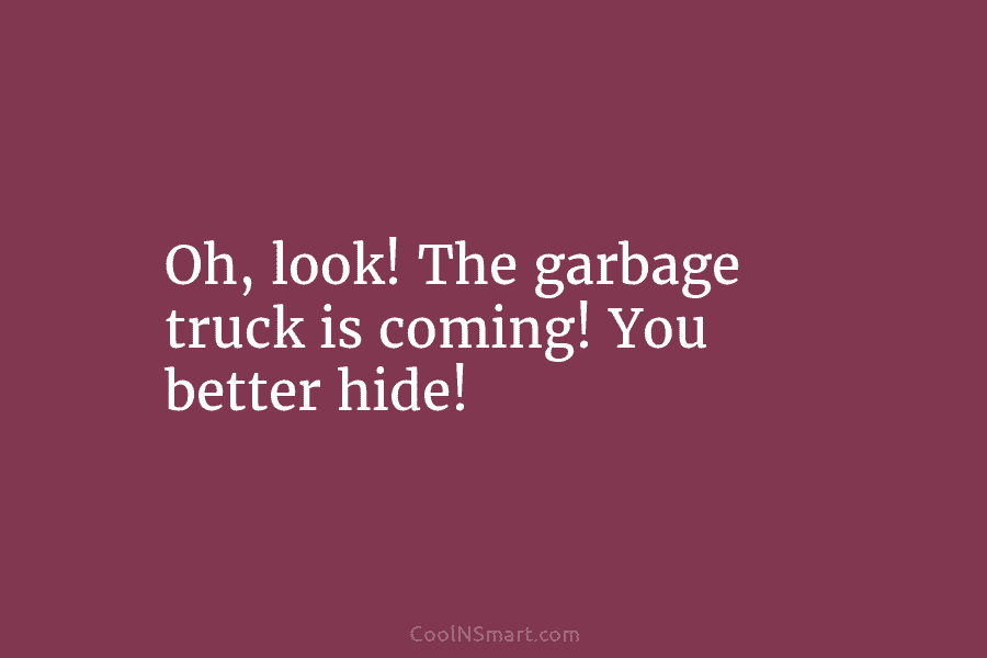 Oh, look! The garbage truck is coming! You better hide!