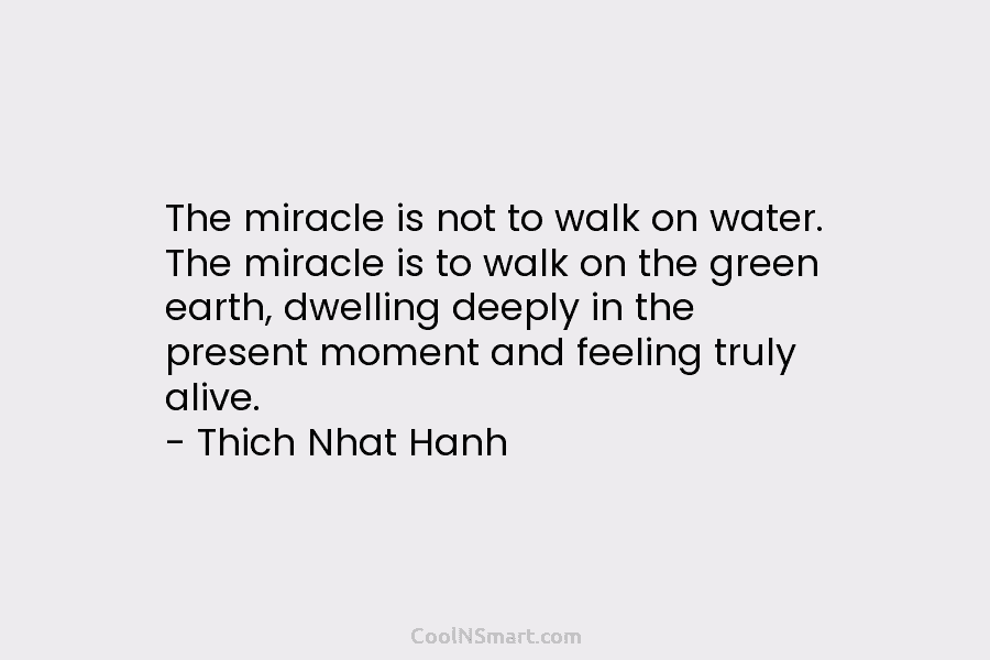 The miracle is not to walk on water. The miracle is to walk on the...