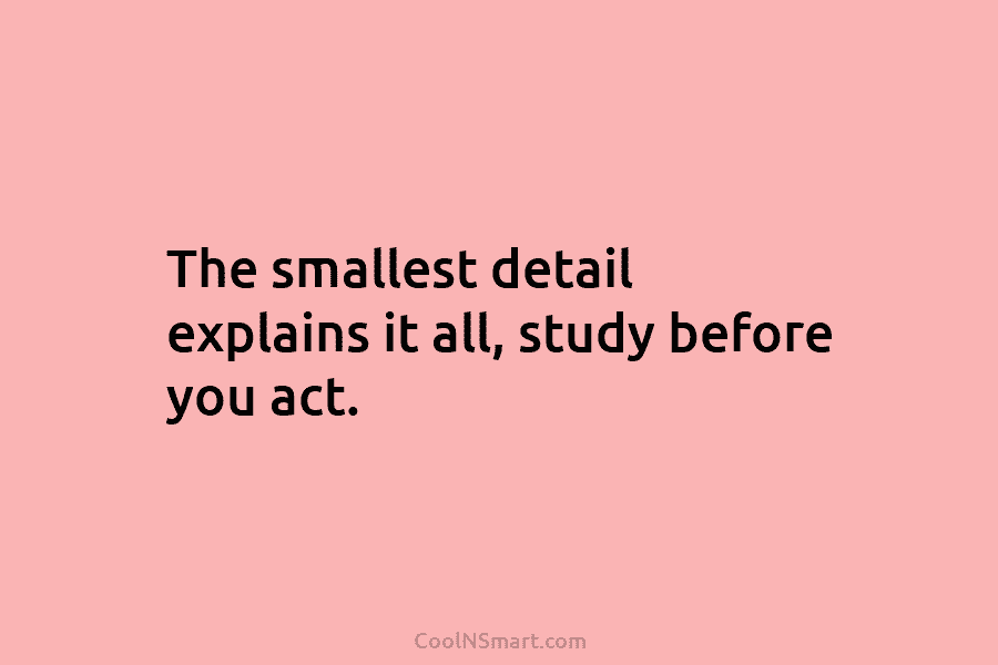 The smallest detail explains it all, study before you act.