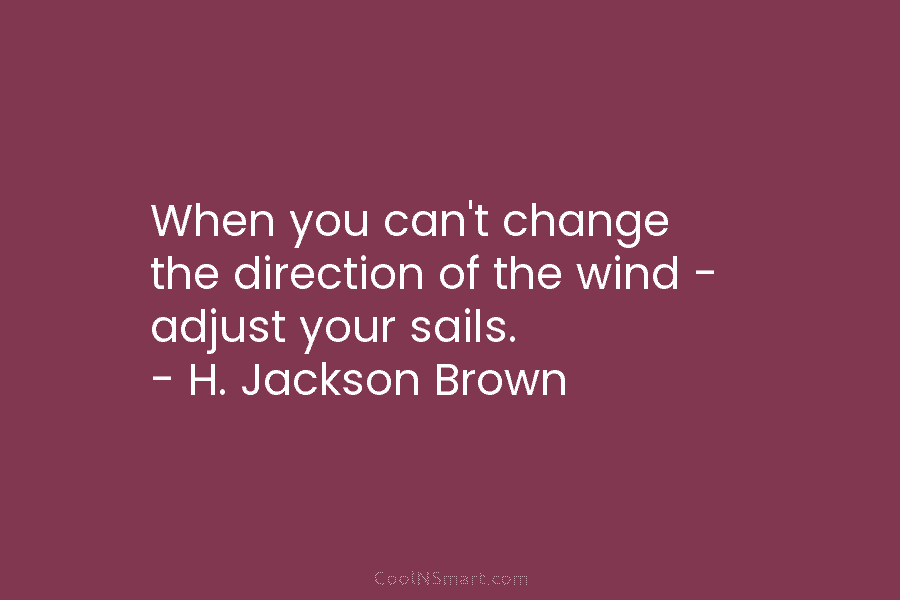 When you can’t change the direction of the wind – adjust your sails. – H. Jackson Brown