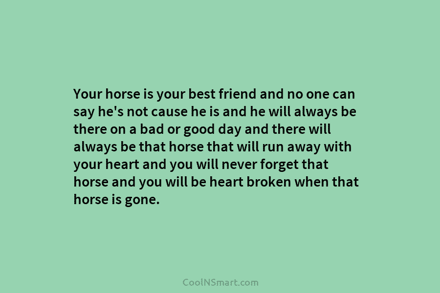 Your horse is your best friend and no one can say he’s not cause he is and he will always...