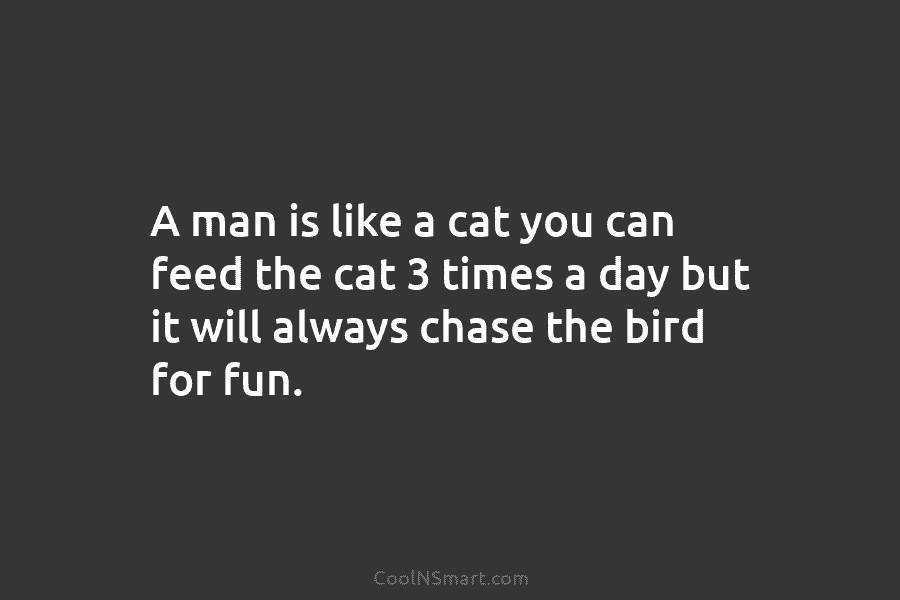 A man is like a cat you can feed the cat 3 times a day...