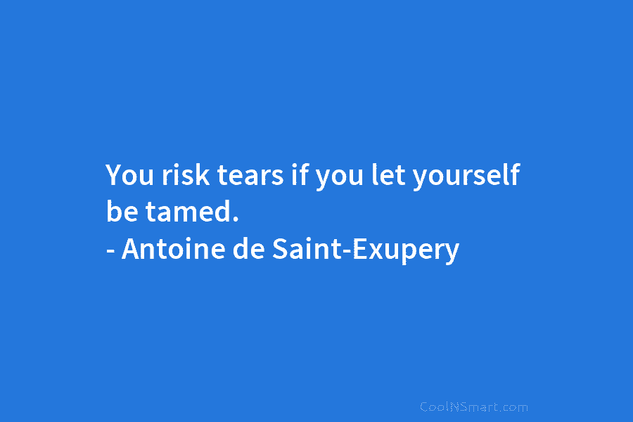 You risk tears if you let yourself be tamed. – Antoine de Saint-Exupery