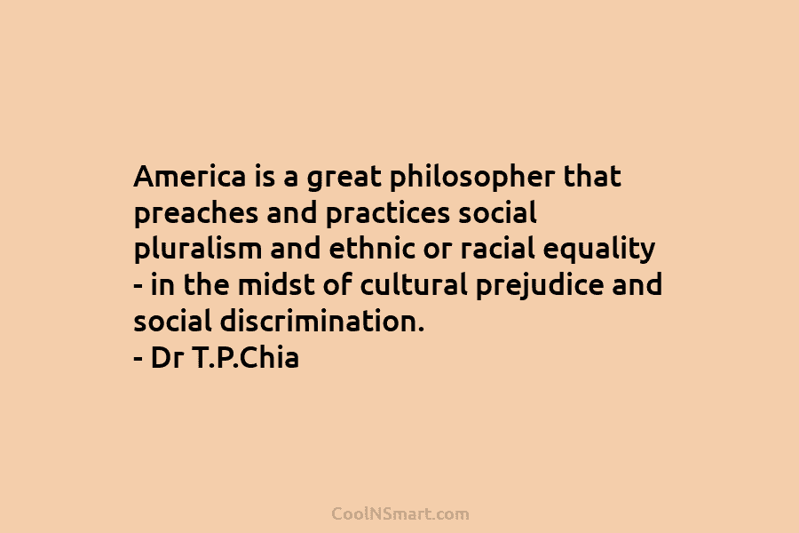 America is a great philosopher that preaches and practices social pluralism and ethnic or racial equality – in the midst...