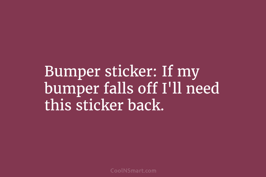 Bumper sticker: If my bumper falls off I’ll need this sticker back.