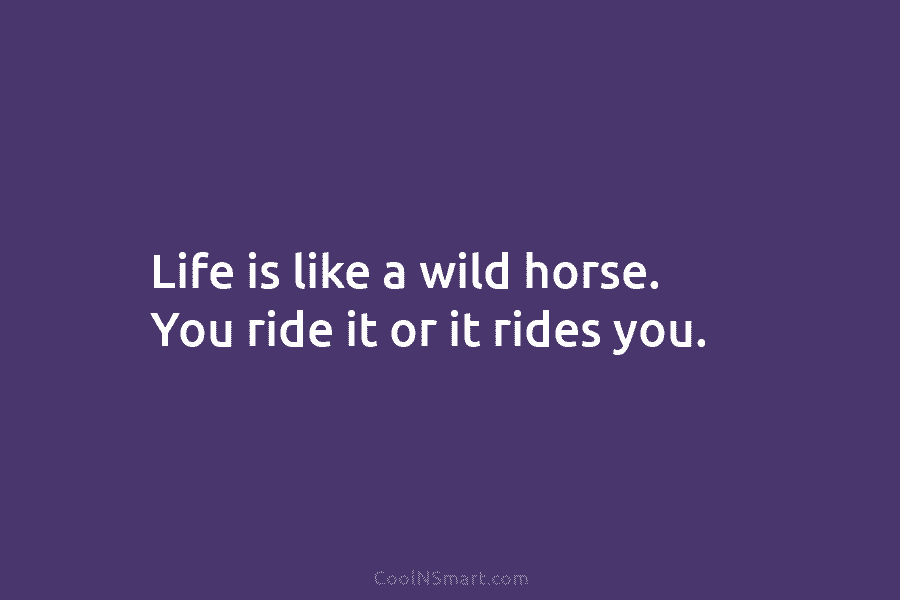 Life is like a wild horse. You ride it or it rides you.